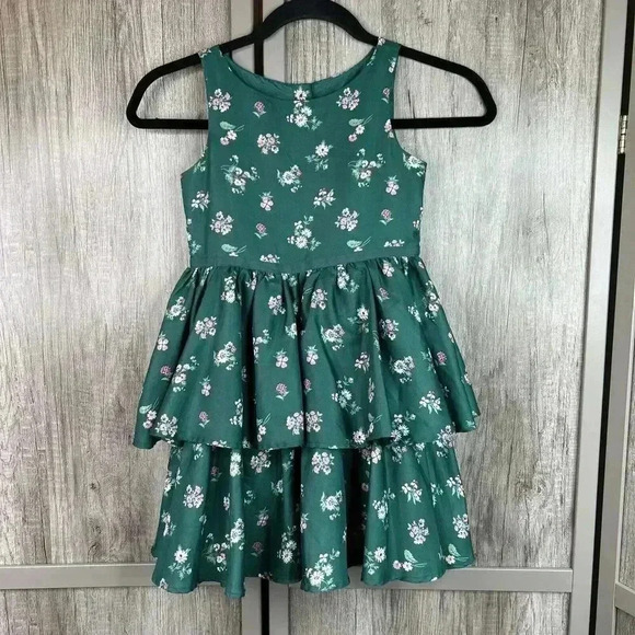 Jamie And Jack Dress Girls Sz 6 Green Tiered Floral Formal - Picture 1 of 10